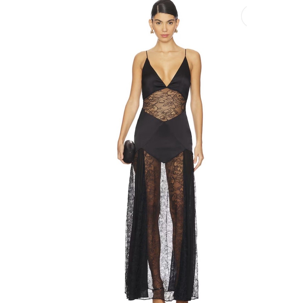 House of Harlow 1960 x REVOLVE Izrah Gown black long lace satin‎ panels $358msrp - Picture 2 of 7
